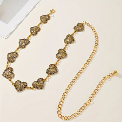 Retro Y2K adjustable metal waist chain, valentine carved retro heart belt decoration, Bohemian punk style fashion accessories. Badiee Stylez