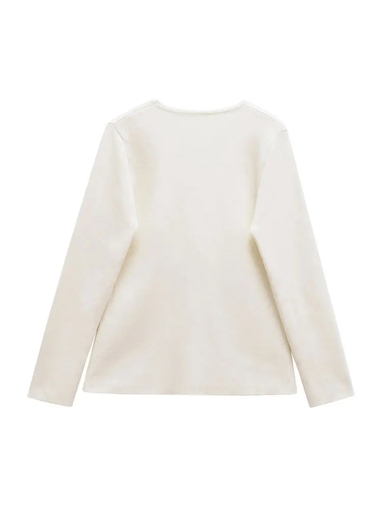 TRZA Women Fashion With Gold Button Knit Cardigan Sweater V Neck Long Sleeve Female Outerwear Chic Tops