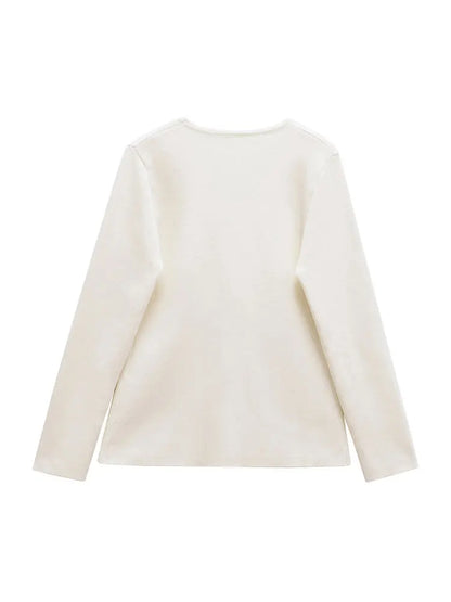 TRZA Women Fashion With Gold Button Knit Cardigan Sweater V Neck Long Sleeve Female Outerwear Chic Tops