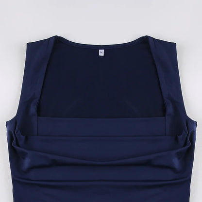 Folds Tanks for Women Solid Elegant Slim Sexy Harajuku Minimalist High Street Y2k Clothes Crop Tops Design