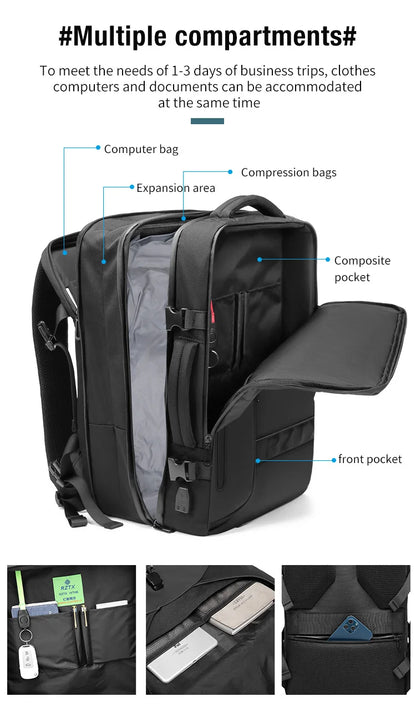 Travel Men Expanded Laptop Backpack vacuum compression hiking Backpack USB charging Business Large Capacity Backpack For Pumps
