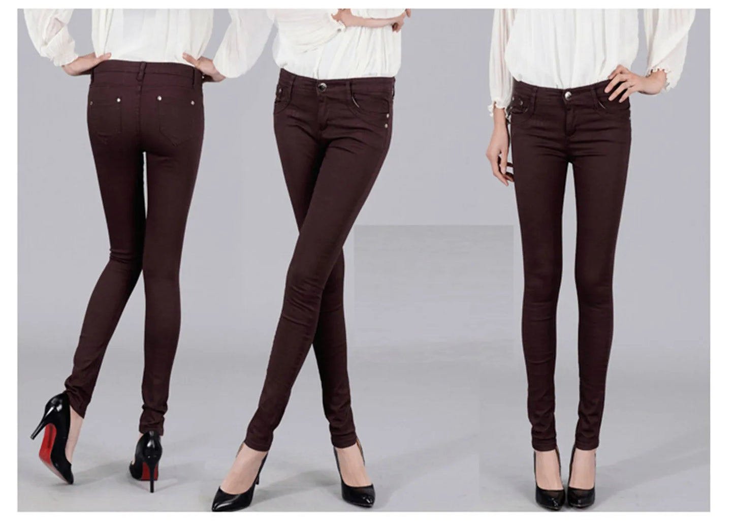Women Dress Pants Tapered Leg Colored Stretch Slim Jeans Skinny Trousers Pockets for Daily ouc073