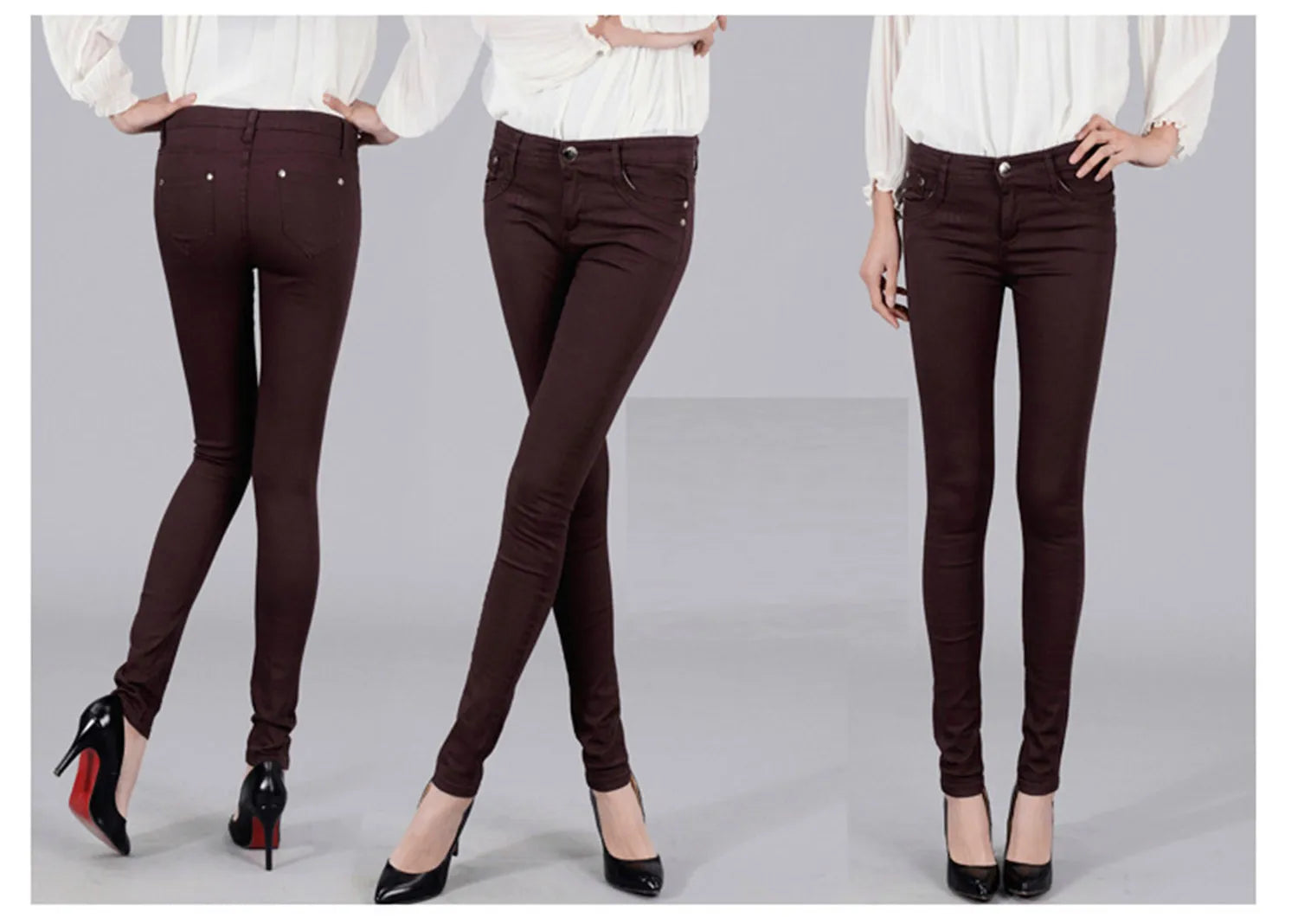 Women Dress Pants Tapered Leg Colored Stretch Slim Jeans Skinny Trousers Pockets for Daily ouc073