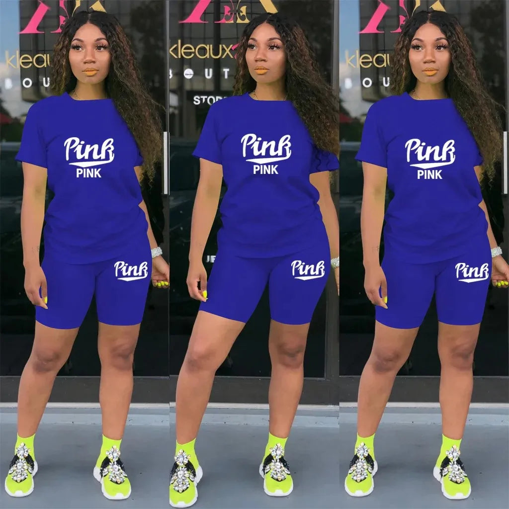 Hot Sale Of The Season round Neck Short Sleeve Printed Home Leisure Base Layer Set Multicolor Summer Bottoming Outfit Women's Sk Badiee Stylez