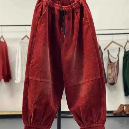 Ladies Large Size 4XL Corduroy Pantalons 2024 Female High Waist Add Velvet Casual Trousers Winter Women Loose Fit Lantern Pants Badiee Stylez