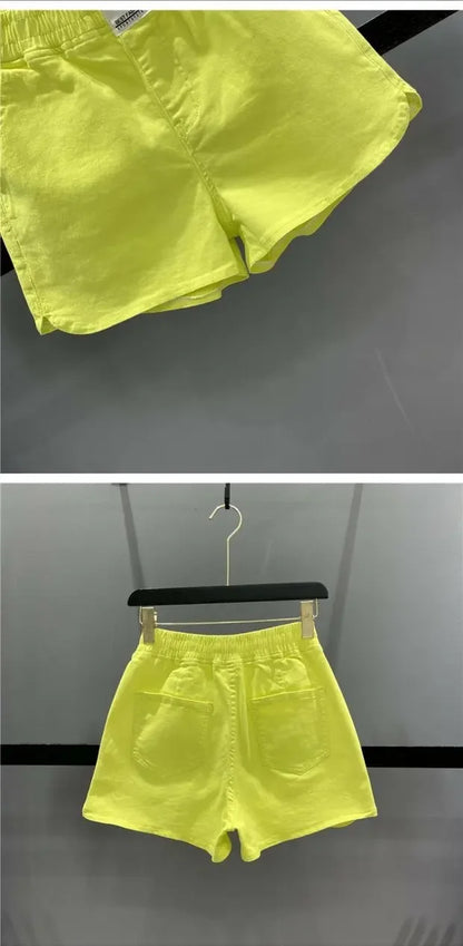 Fashionable Summer 300kg Candy Color Labeled Elastic Waist Casual Shorts Women's Loose Fit A- line Bell Bottoms