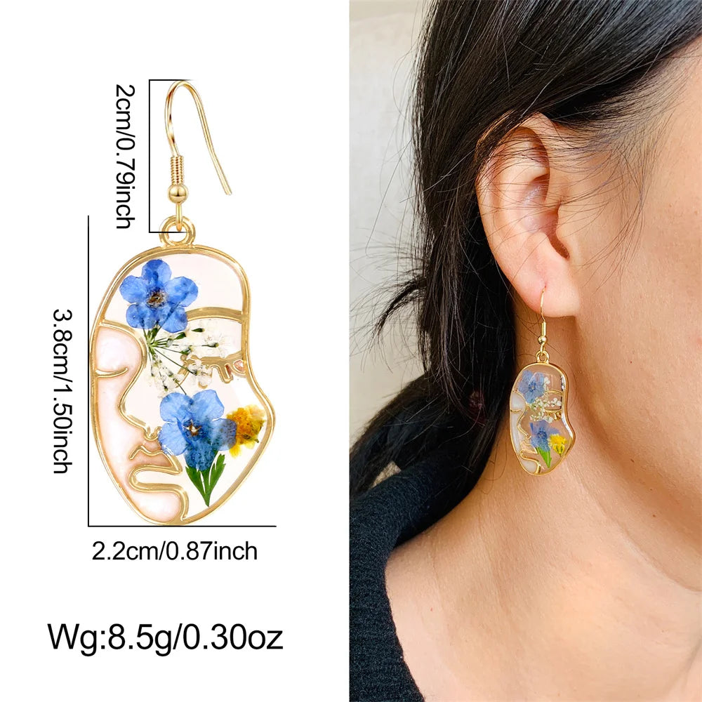 New In Earrings Dried Flower Crystal Dangle Hoop Earrings For Women Stainless Steel Diycharm Long Earring Cute Jewelry Wholesale