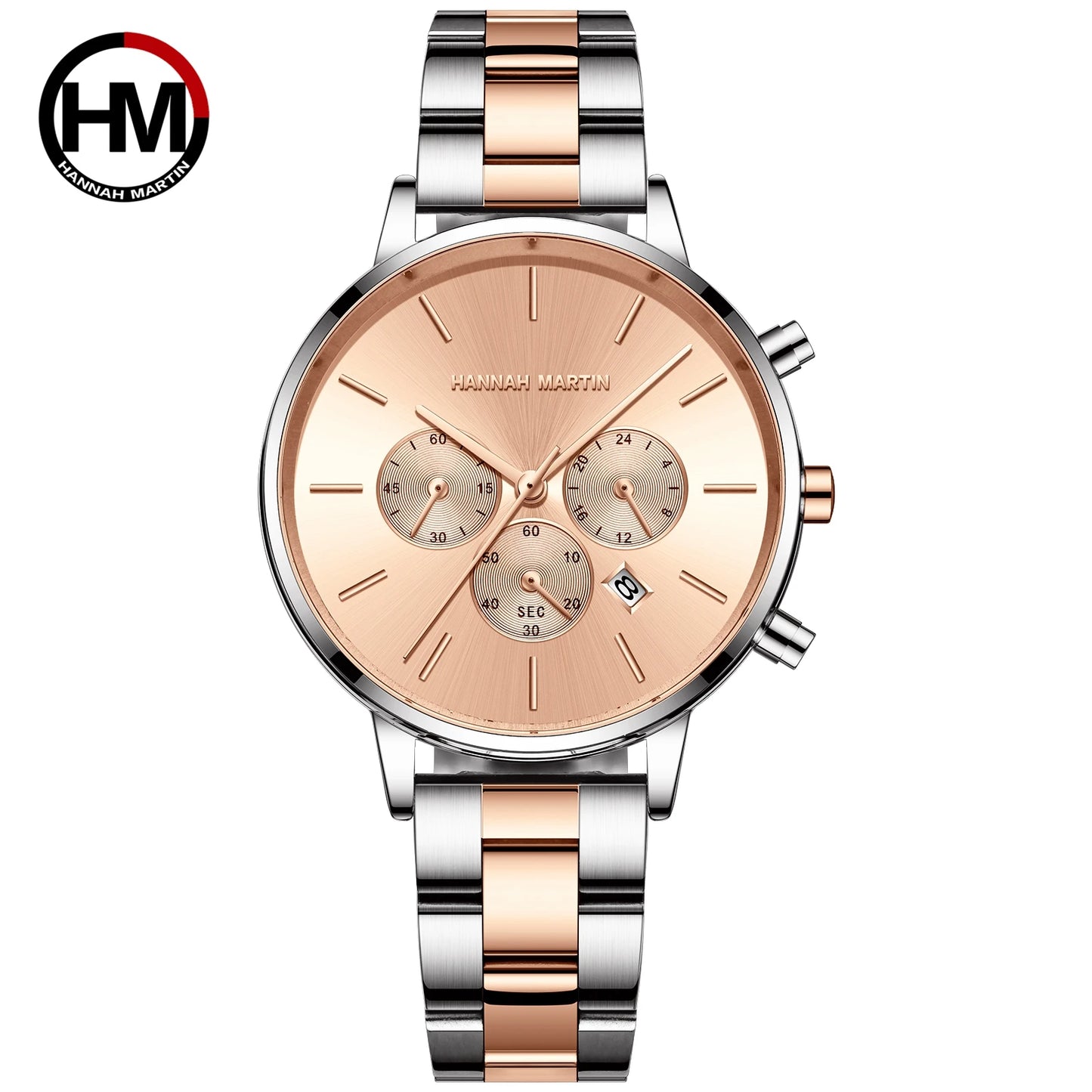 HANNAH MARTIN Brand Women Multifunctional Watch Original Stainless Steel Rose Gold 36mm Quartz Movement Casual Banquet Wristatch 110CC-SAN
