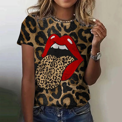 Women's T-shirt Summer Fashion Short Sleeve Tees Tops 3D Print O-Neck Casual T Shirt For Women's Leopard Clothes For Sexy Girl EXXIAOSHAO20235181