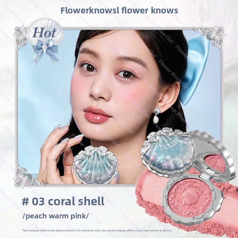 Flower Knows Blusher Butterfly Cloud Collar Collection Rouge Box Duo Blush For Dark Skin Peach Makeup For Cheeks Matte Finish 03Coral Shell