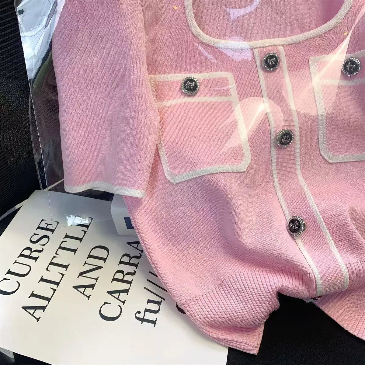 Femme Temperament All-match Patchwork Buttons Square Collar Knitting Top Tee Spring Summer Fashion Loose Short Sleeve T-Shirts