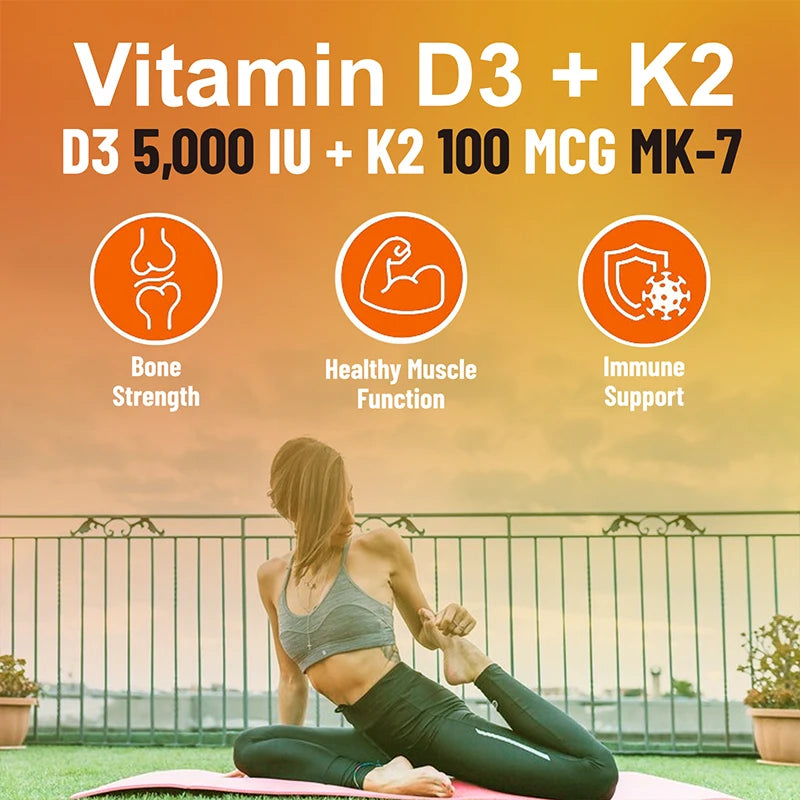 Vitamin D3 + K2 - Promotes Calcium Absorption, Bone and Joint Health, and Boosts ImmunitySupplements