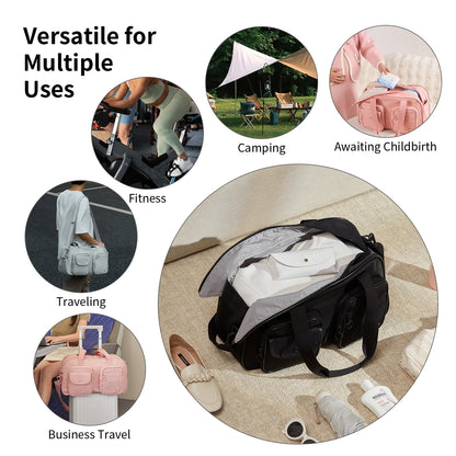 AJI Women Travel Bag Nylon Handheld Travel Bag Carry On Luggage Bag Large Capacity Weekender Gym Sport Holdall Overnight Bag