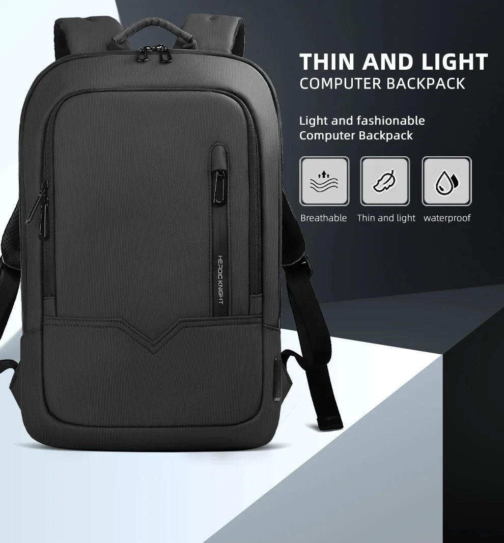 Hk Slim Laptop Backpack Men 14 Inch Office Work Women Backpack Thin Business Bag Unisex Black Ultralight Small Backpack School