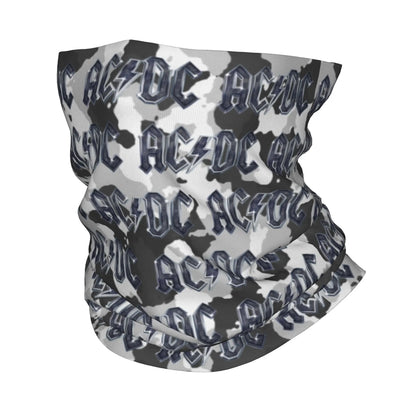 Custom Black AC DC Logo Camouflage Heavy Metal Band Bandana Neck Warmer Women Men Winter Hiking Ski Scarf Gaiter Face Cover 4 Bandana