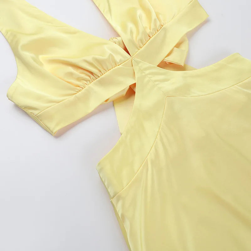 Tornova Deep V neck Hollow Long Dress Female Sleeveless Slit Beach Vacation Dress Solid Color High Waist Bodycon Women's Dress