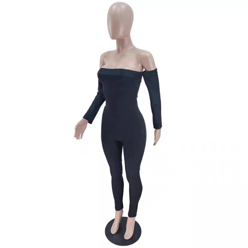 Women Fashion Bodycon Slim Fitting Jumpsuit Backless Long Sleeve Off Shoulder  Autumn Winter One Piece Casual Outfit Ladies Badiee Stylez