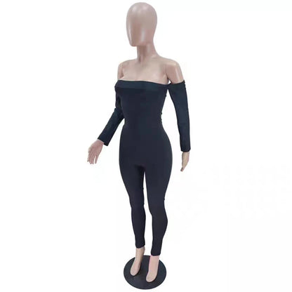 Women Fashion Bodycon Slim Fitting Jumpsuit Backless Long Sleeve Off Shoulder  Autumn Winter One Piece Casual Outfit Ladies Badiee Stylez