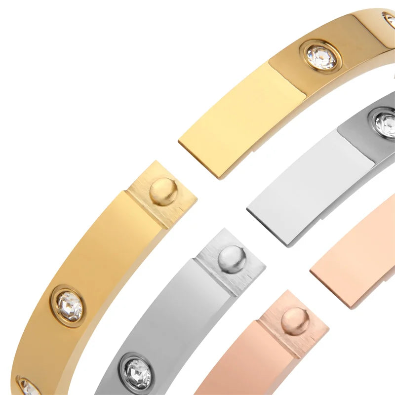 Stainless Steel Bracelets On Hand 6mm 4mm Bangles For Women Jewelry Lady Girl Women's Fashion Rhinestone Titanium Designer Gifts