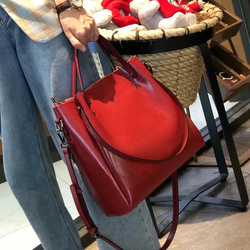 Burminsa Retro Cowhide Genuine Leather Handbags For Women 2025 Luxury Designer Work Tote Shopping Ladies Shoulder Crossbody Bags Burgundy