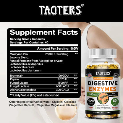 Digestive Enzyme Supplement, Beneficial Bacteria Support Immune, Digestive & Cardiovascular Health, 60 Capsules