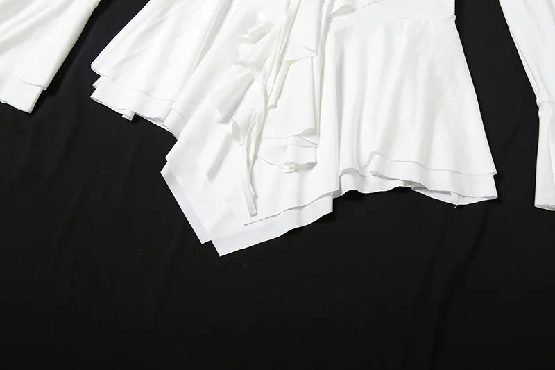 2025 New Autumn Irregular Hem Dress Women Y2K Flare Sleeve V-Neck Bandage Stretch Elegant Birthday Party Chic Hipster Bodycon Badiee Stylez