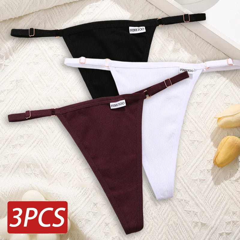 Cotton Sexy Thongs Adjustable Women's Panties Soft Panties Low Waist Seamless Thongs Woman Lingerie Tangas Mujer S-XL FINETOO Set 6 Set