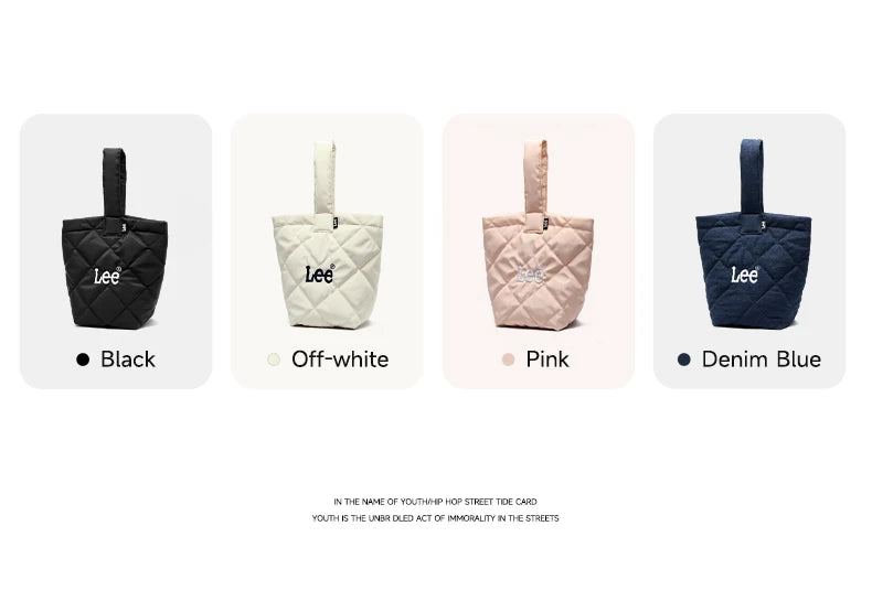 LEE Ladies Cute Design Puffer Bag Casual Soft Small Pink White Quilted Handbag Women Korean Style Down-filled Phone Bucket Bag