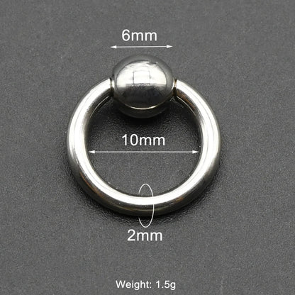 1Pc Large Gauges Stainless Steel CAPTIVE SPRING BEAD RING for Septum Piercing BCR Nose Ring Hoop Expander Earlobe Earrings 00G 2x10-6mm 1 Piece