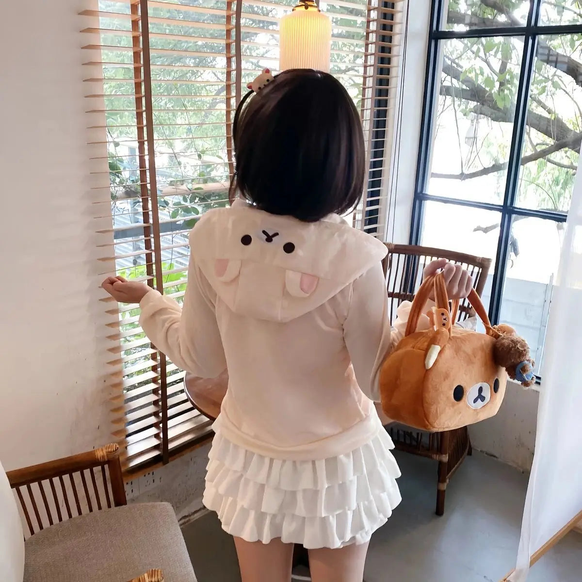 HOUZHOU Y2k Harajuku Streetwear Hoodies Women Japanese Style Kawaii Sweet Cute Cartoon Print Zipper Sweatshirt Soft Girl 2024