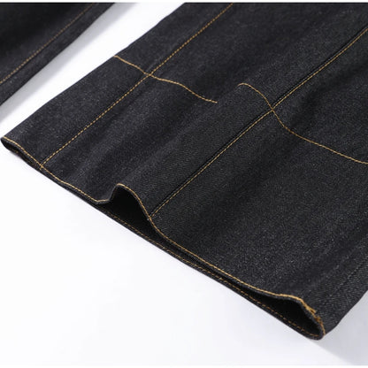 Street Vintage Denim Pants Sets Women Slim Long Sleeve Lapel Single Breasted Jacket Straight Trousers 2025 Autumn Lady Outfits