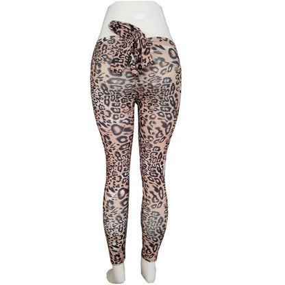 High Waist Elastic Leggings Leopard Printed Legging Pants Bow Bandage Tights For Women Push Up Exercise Fitness Yoga Pants