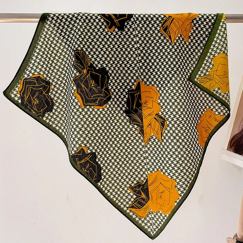 Fashion 70cm Cotton Square Scarf Women Floral Print Design Bandanas Lady Scarves Headband Accessories Handkerchief Hair QME172-01 65x65cm