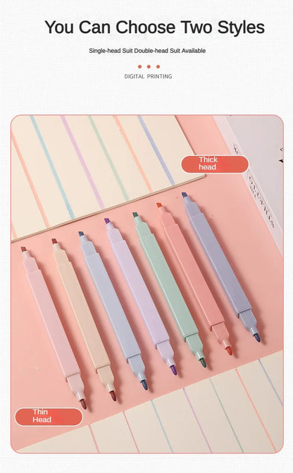 12 Pcs/Set Double Tip Highlighter Pens Kawaii Manga Markers Midliner Pastel Gel Set Stationery Journal School office Supplies Badiee Stylez