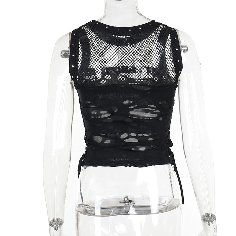 Goth Sexy Lace Corset Crop Tops Camis Y2K Harajuku Aesthetic Black Red Cross Basic Tank Top Summer Women Grunge Emo Streetwear