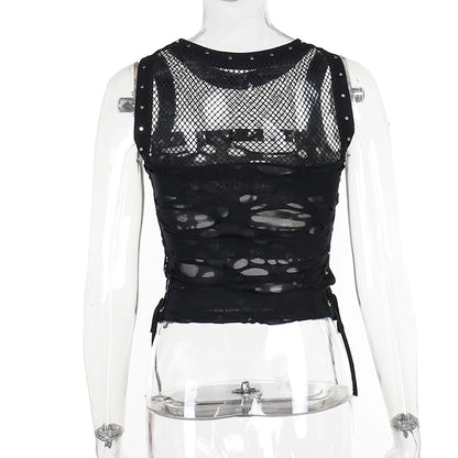 Goth Sexy Lace Corset Crop Tops Camis Y2K Harajuku Aesthetic Black Red Cross Basic Tank Top Summer Women Grunge Emo Streetwear