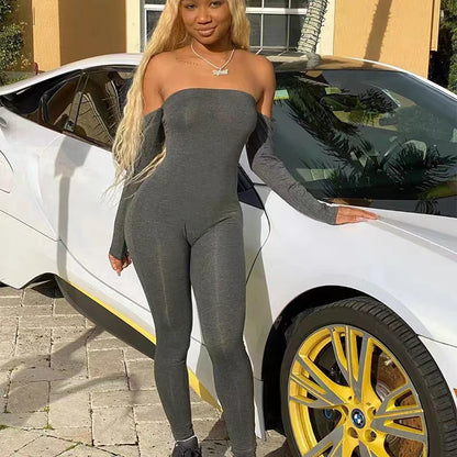 Women Fashion Bodycon Slim Fitting Jumpsuit Backless Long Sleeve Off Shoulder  Autumn Winter One Piece Casual Outfit Ladies Badiee Stylez