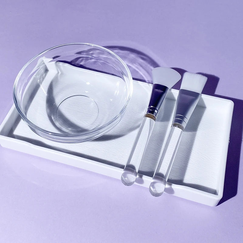 Skin Care DIY Mask Set Clear Rod Mud Mixing Bowl Spoon Set Soft Applicator Brushes for Face Deep Cleaning Portable Beauty Tools Set C-4pcs