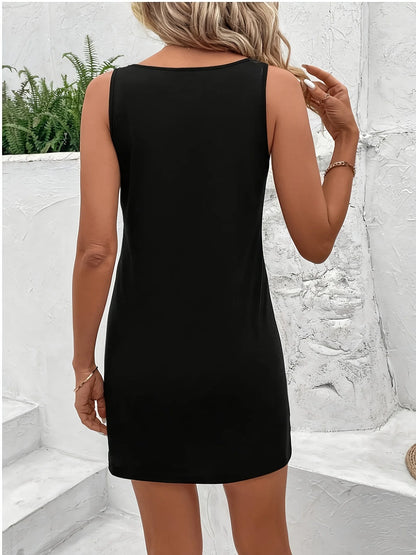 Women's summer loose casual fashion Calvin letter pattern printed vacation punk style mine black sleeveless vest dress