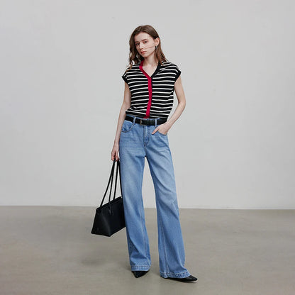 TOYOUTH Women Knitwear 2025 Summer New Short Sleeve Striped Contrast Color Pullover Tops 8523018