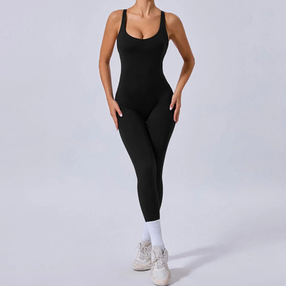 Rompers Yoga Sets Solid Black Hollow Out Bandage Backless Cross Jumpsuit for Women Fitness One-piece Gym Clothing Tracksuit