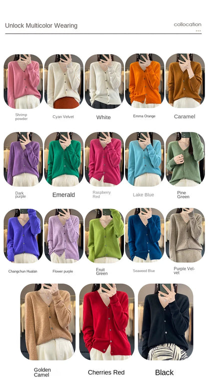 100 Merino Wool Knitted V-neck Sweater Women's Top Loose Korean Version Fashionable Versatile Autumn And Winter Cashmere Sweater