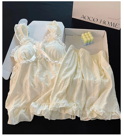 Summer Sexy Strap Spwear Women's ort Pants Loose Fit Home Clothes Set with Chest Pad 2024 New Tread Cotton Thin Woven