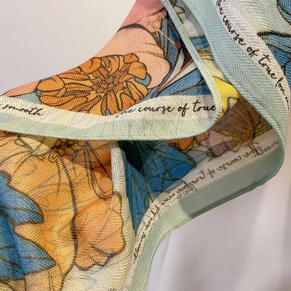 Fashion 70cm Cotton Square Scarf Women Floral Print Design Bandanas Lady Scarves Headband Accessories Handkerchief Hair