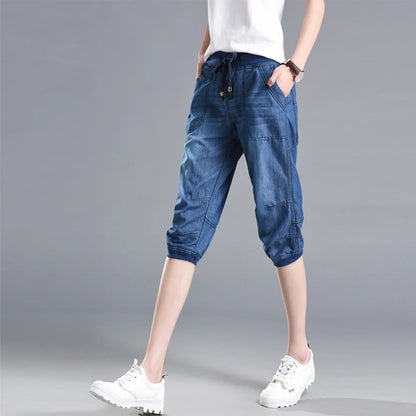Summer Styles Loose Jeans For Women Calf-Length Harem Pants Elastic High Waist Thin Pants Fashion Jeans 4XL