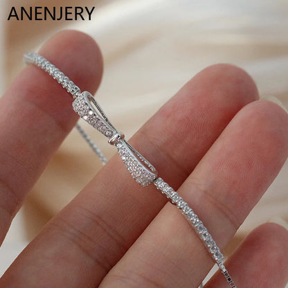 ANENJERY Hot Sale AAAAA Zircon Bow Bracelet Fashion Simple Adjustable Bracelet For Mother To Girlfriend Jewelry Gift Wholesale Default Title