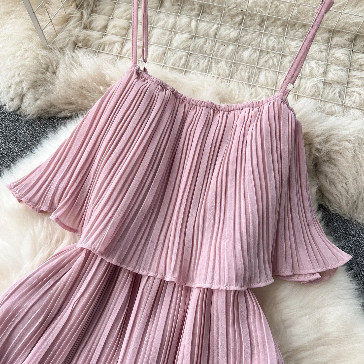 Vacation Loose Jumpsuit Strap Backless Thin Romper Streetwear Women INS One-Piece Outfit Beach Style Pleated Bodysuits