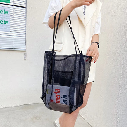 Summer Fashion Mesh Handbag Totes Hollow Out Shoulder Bags For Women Female Casual Fashion Large Capacity Shopping Pack