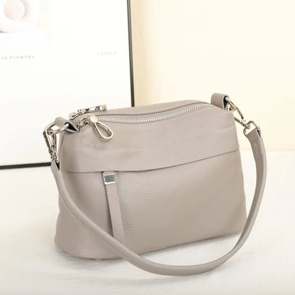 Head Layer Cowhide Leather Women's Shoulder Crossbody Bag Large Capacity Multi Compartment Handbag Casual Practical Armpit Bag Gray 24X10X17CM