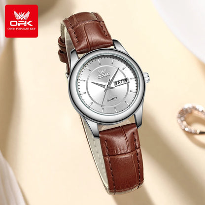 OPK Brand Women's Watch Fashion Double Calendar Quartz Waterproof Night Light 6002 WHITE